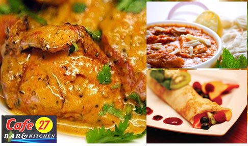 Cafe 27 Greater Kailash Part 1 - Rs 199 = Rs 500 at Cafe 27. Enjoy a rich blend of Continental, Indian & Lebanese Cuisines along with enticing Alcoholic & Non-Alcoholic Beverages at 60% off; don't forget to relish their assorted flavored Hookahs