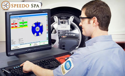 Speedo Spa Satellite - Pay Rs 299 for Wheel Alignment, Wheel Balancing & Nitrogen Gas Filling Services worth Rs 1100 at Speedo Spa.