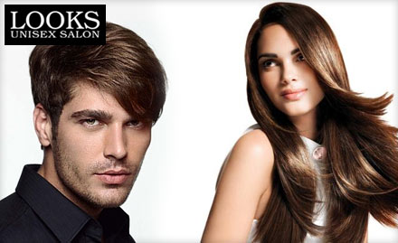 Looks Unisex Saloon Sector 44 - Pay Rs. 1599 for Matrix Hair Rebonding, Facial, Hair cut and more worth Rs. 5000 at Looks Unisex Saloon.