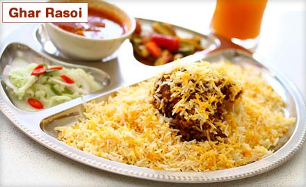 Ghar Rasoi  Ashiana More - Get ready for a biryani feast! Pay Rs. 79 for Biryani, Soft Drink and Raita worth Rs. 180 at Ghar Rasoi.