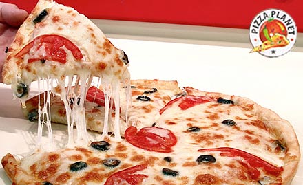 Pizza Planet Motera - Rs. 49 to enjoy 50% off on Pizzas, Garlic Bread, Salads and more at Pizza Planet. Also get 10% off on Beverages!