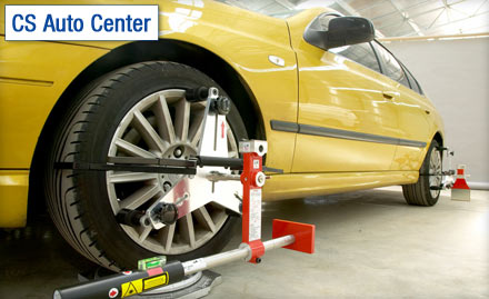 C.S. Auto Center Sector 22 - Complete car care! Pay Rs.159 for wheel alignment and balancing worth Rs. 370 at CS Auto Center.