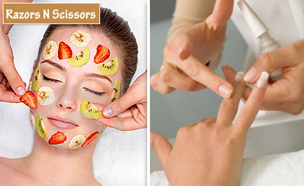 Razors N Scissors Aliganj - Pay Rs. 249 for manicure, pedicure, hair spa and fruit facial worth Rs. 4000 for Ladies at Razors N Scissors