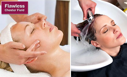 Flawless Chester Field New Ashok Nagar - Pay Rs. 2750 for facial, hair spa, body massage, waxing, bleach, manicure, pedicure, face de tan pack and more worth Rs. 30000 at Flawless Chester Field. Also get a 2N/3D international tour package across Asia!