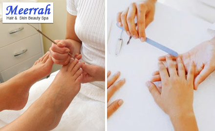 Meerrah Beauty Spa Wakad - Pay Rs. 499 for waxing, manicure and pedicure worth Rs. 1050 at Meerrah Hair & Skin Beauty Spa.  