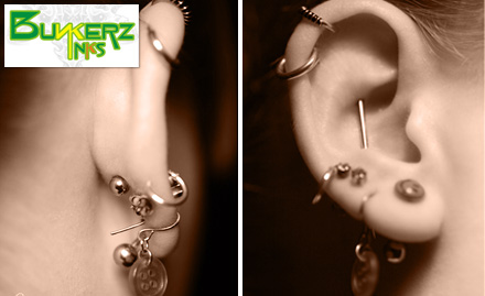 Bunkerz Inks Mayur Vihar Phase 1 - Pay Rs.100 for ear piercing with a silver plated stud worth Rs. 600 at Bunkerz Ink. 