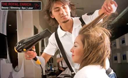 The Royal Enrich Karkardooma - Rs 2299 for hair smoothening, hair spa, haircut, hair wash & blow-dry