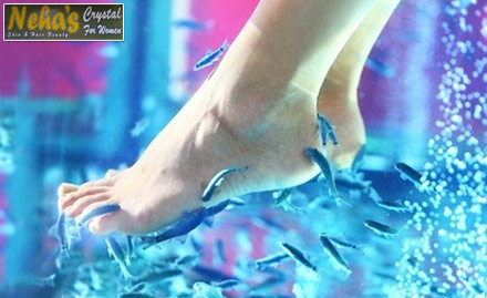 Neha's Crystal Pimple Saudagar - Fish Therapy & Anti Tan Foot Treatment at just Rs 99. Smooth steps ahead!