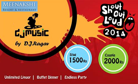 Shout Out Loud - Meenakshi Resort Muttukadu - Get 15% off on New Year party stag or couple entry passes. Experience the craziest New Year Party of the season! 
