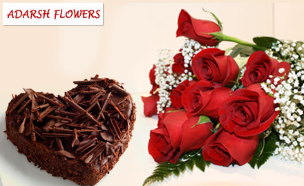Adarsh Flowers Panajim - Rs 1219 to get a bunch of red roses and 1 kg chocolate cake exclusively for Valentines Day!