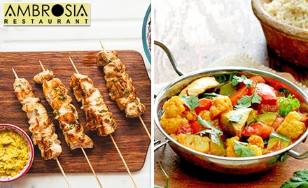 Ambrosia Restaurant Nagina Bagh - 20% off on a la carte. Dine royally in her exquisite ambience & exotic food!