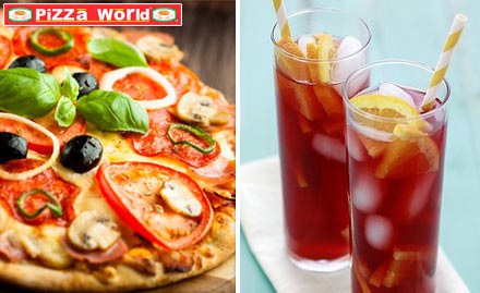 Pizza World Vaishali Nagar - Brownie with ice cream & aerated beverage free on purchase of large double layer pizza at Rs 19