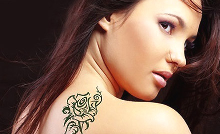 Maxcess Hair & Beauty Designer Sreerampore - Get 4 inch black or grey temporary tattoo