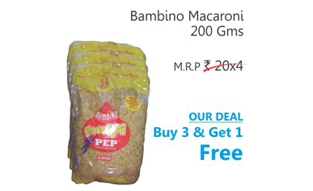 SRS Value Bazaar Sector 12, Faridabad - Buy 3 get 1 free offer on Bambino Macroni 200 gms. Valid at all SRS outlets. 