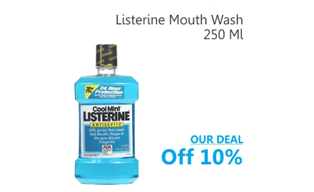 SRS Value Bazaar Sector 7, Gurgaon - 10% off on Listerine Mouth Wash 250ml. Valid at all SRS outlets. 

