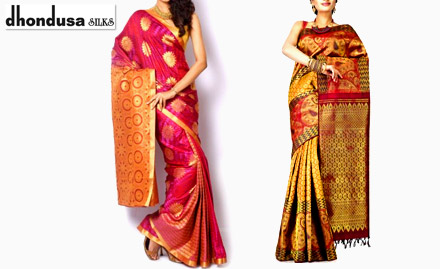 Dhondusa Silks Chickpet - Upto 15% off on Kanjeevaram sarees. Look elegant!