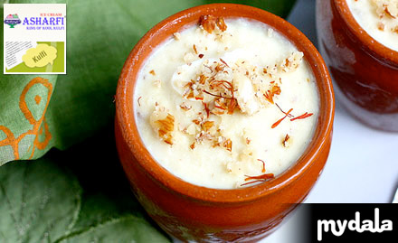 Asharfi Kulfi Gurukul - Enjoy 1 kuldi kulfi or 1 ice cream scoop absolutely free on purchase of 250 gms matka roll cut kulfi