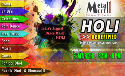Holi Redefined 2015 SSPMS Ground - 15% off on Holi Redefined 2015, holi party entry passes. Make your celebration extraordinary!
