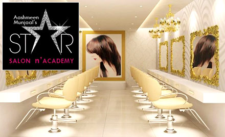Aashmeen Munjaals Star Salon Tagore Garden - Rs 500 off on a minimum billing of Rs 1500. Valid on all salon services!