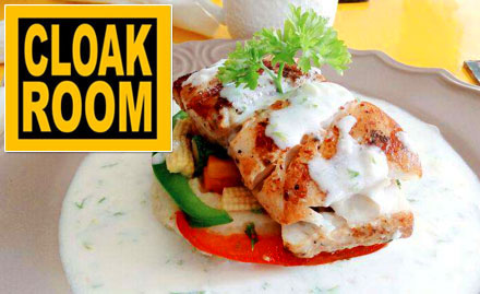 Cloak Room Southern Avenue - 20% off on a minimum bill of Rs 500. Relish grilled chicken, French mains delight, pasta, cold coffee & more!