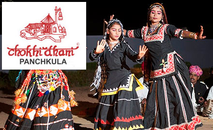 Chokhi Dhani Amravati Enclave - 20% off on entry fee. Enjoy cultural live dance, live folk dance, puppet show, jadughar show and more!