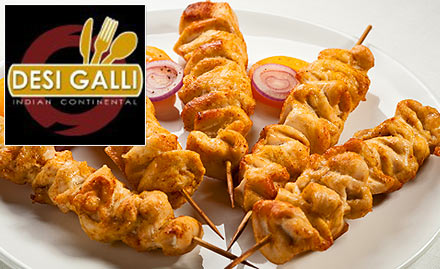 Desi Galli Alpha I, Greater Noida - 20% off on a minimum bill of Rs 299. Get grilled cottage cheese, paneer tikka roll, chicken mughlai & more!