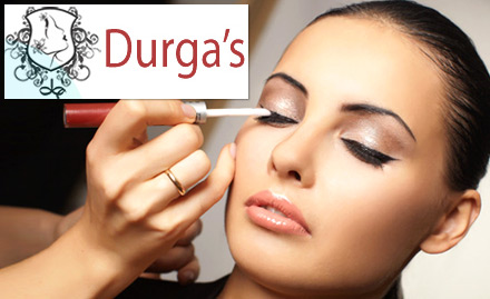 Durgas Hi Tech Beauty Parlour Perambur - Rs 4999 for bridal package. Get saree draping, hair do and makeup using Mac.