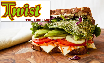 Twist - The Food Lab Ellisbridge - Upto 45% off on food and beverages. Enjoy sandwich, pasta, nachos, mojito, iced tea and more!