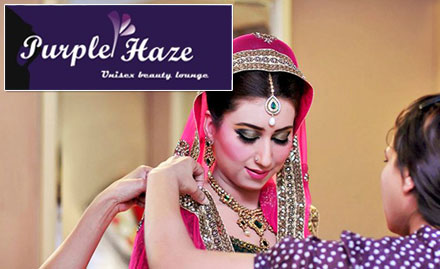 Purple Haze Unisex Beauty Lounge BTM Layout - 25% off on bridal package. Get saree draping, hairdo and make up by Mac!