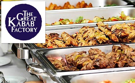 The Great Kabab Factory Saket - Rs 1119 for buffet meal. Relish 12 starters, main course, desserts and soft drinks!
