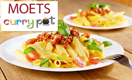Moets Curry Pot DLF City Phase 5 Gurgaon - 20% off on food & soft drinks. Enjoy pasta, sizzlers, platters, desserts and more!