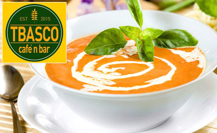 Tbasco Cafe & Bar Kailash Colony - 15% off on soups, salads, pizza, burgers & more. Located at Kailash Colony!
