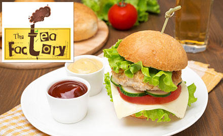 The Tea Factory Bhel - 25% off on sandwich, pizza, burger, omelette, masala tea, lassi, mocktail and more!